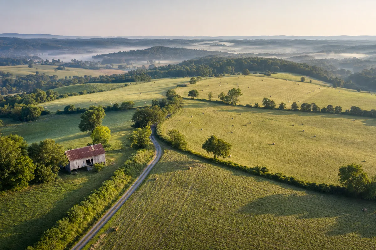 Aerial view of farm acreage in the Carolinas